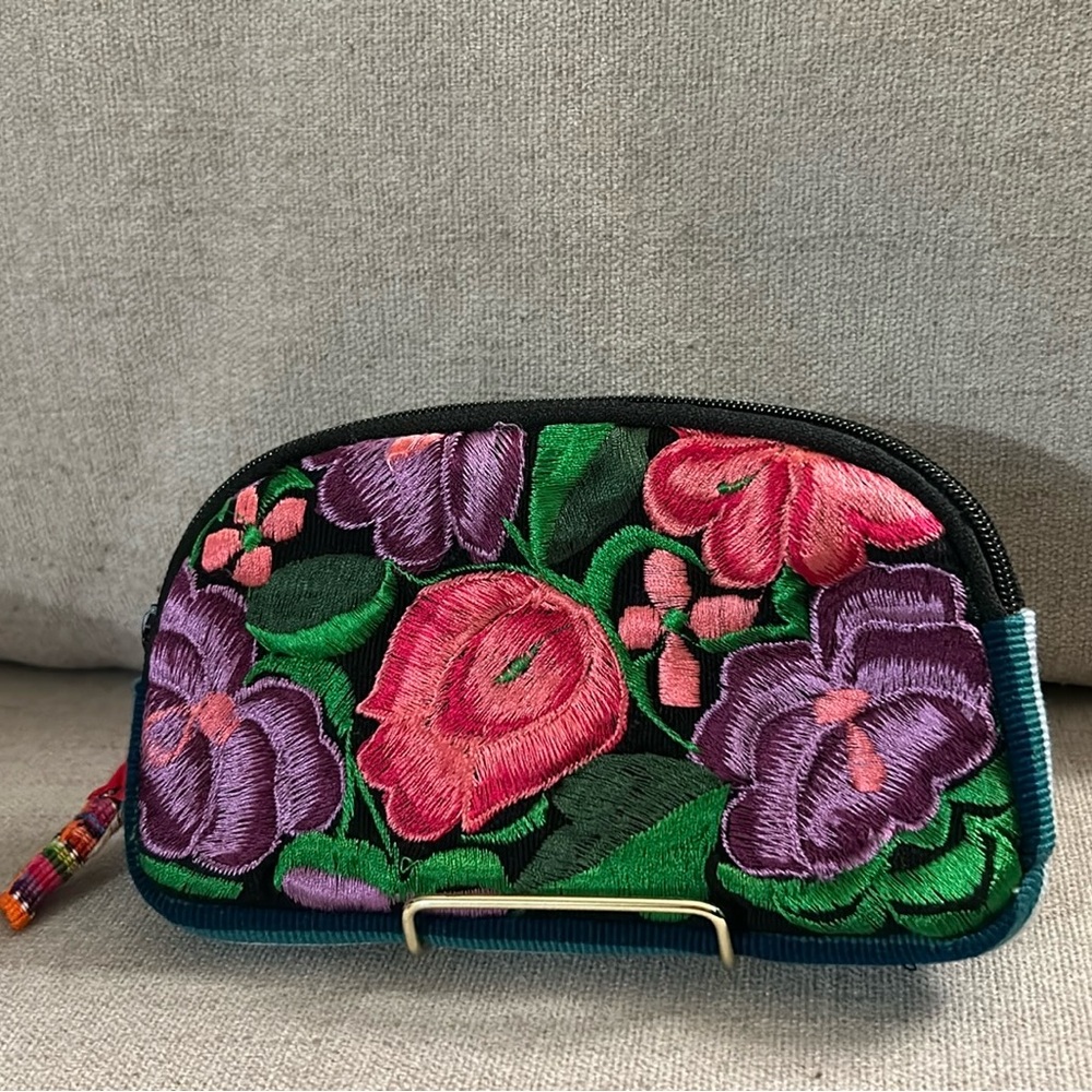 Handmade Embroidered Flowered Wallet from Mexico